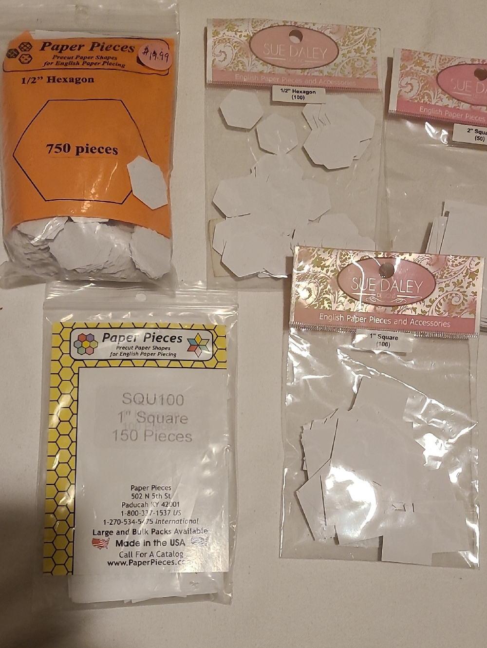 Quilting English Paper Piecing Paper Templates Squares and Hexagon Sue Daley Cut